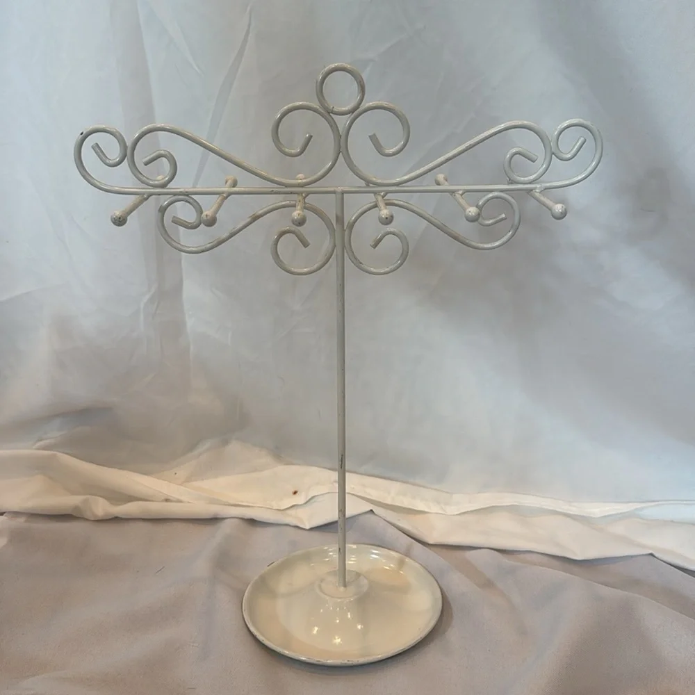 Lot of 3 Elegant Pink and White Metal Jewelry Display Stands